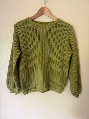 FatFace Olive Ribbed-Neck Open Knit Sweater